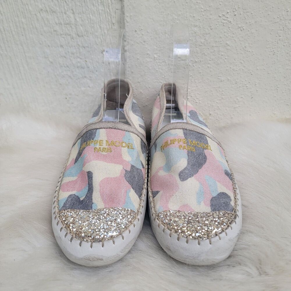 philippe model paris espadrilles loafers wmns sz 37 Camo Glitter Toe